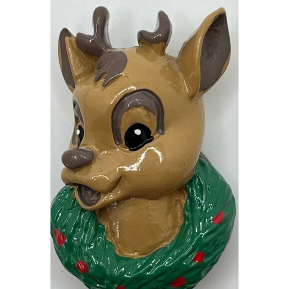 Christmas Reindeer Head Refrigerator Magnet Vintage Brown Deer with Wreath - Picture 6 of 6